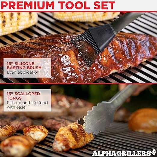 2 Grill-Master Tool Set: Sturdy BBQ Essentials - Essential 4-Piece Grill Kit with Spatula, Fork, Brush, and Tongs - Perfect Gifts for Father - Robust and Long-lasting Stainless Steel Grill Tools