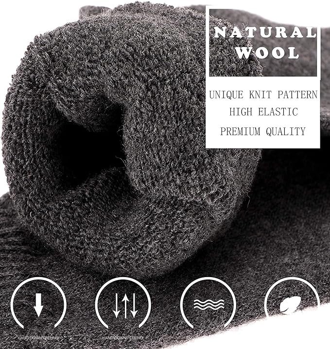 1 Winter Wool Crew Socks for Men - Cozy and Insulating Thick Socks (Bundle of 3/5), Assorted Colors, Fits Shoe Sizes 7-12