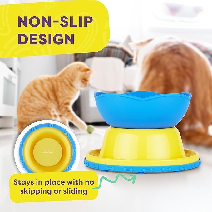 2 Hertzko Elevated Slow Feeder Bowl for Cats & Small Dogs - Slow Feeder Cat & Dog Bowl - Elevated Slow Feeder Dog Bowls - Cat Puzzle Feeder - Elevated Cat Feeder - Raised Cat Bowl - Slow Feeder Cat bowl