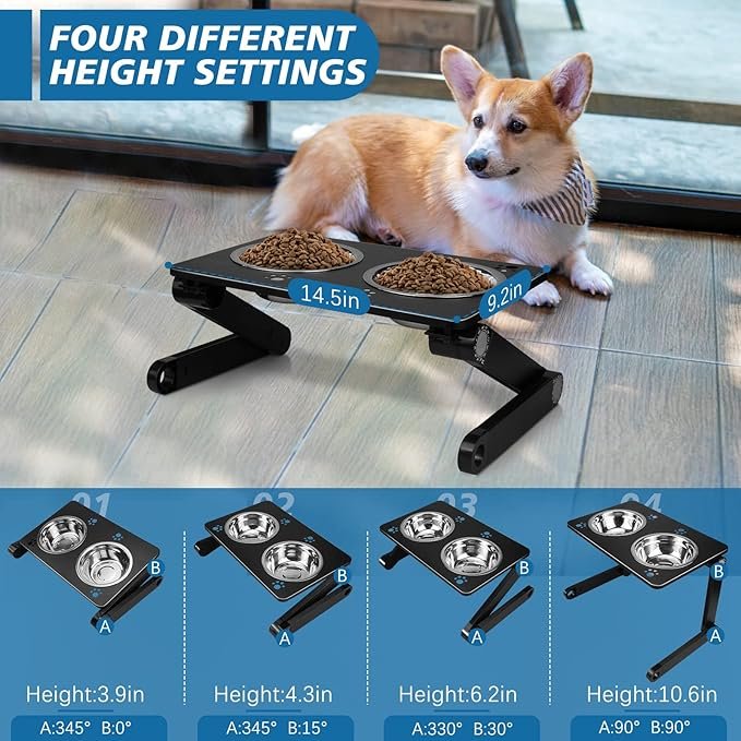 1 Pandaq Adjustable Raised Dog Bowls, 15° Tilted, 6 Heights, 500ML, for Small to Medium Dogs & Cats