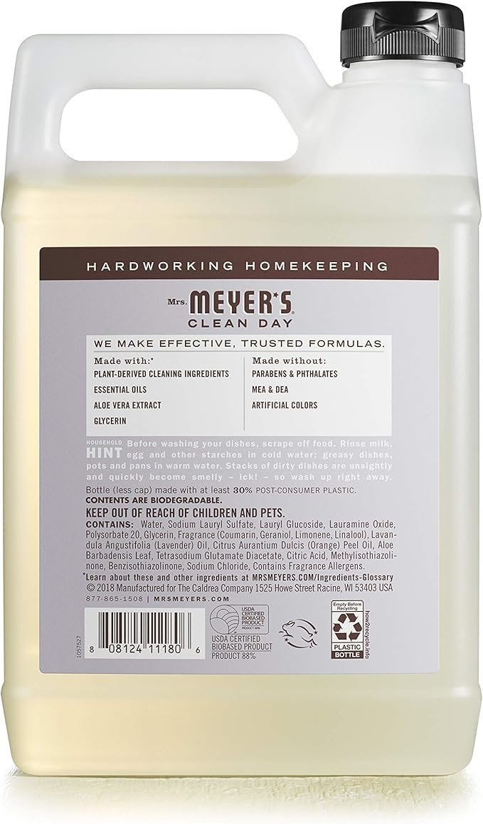 1 MRS. MEYER'S CLEAN DAY Liquid Dish Soap Refill, Biodegradable Formula, Lavender, 48 fl. oz