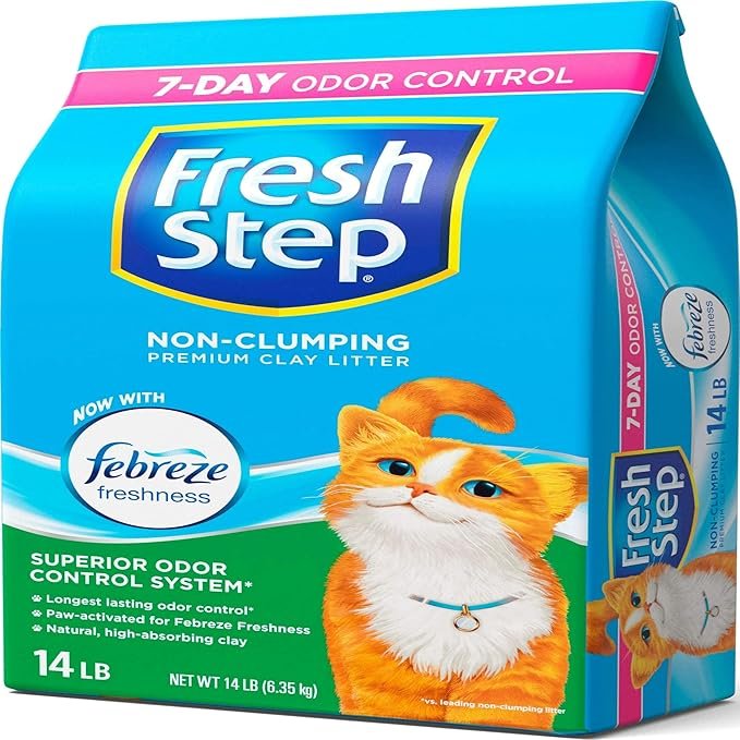 2 Fresh Step Non-Clumping Premium Scented Cat Litter with Febreze Freshness, 14 lbs.