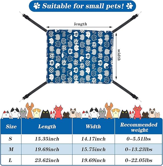1 2 Pieces Reversible Cat Hanging Hammock Soft Breathable Pet Cage Hammock with Adjustable Straps and Metal Hooks Double-Sided Hanging Bed for Cats Small Dogs Rabbits, Medium