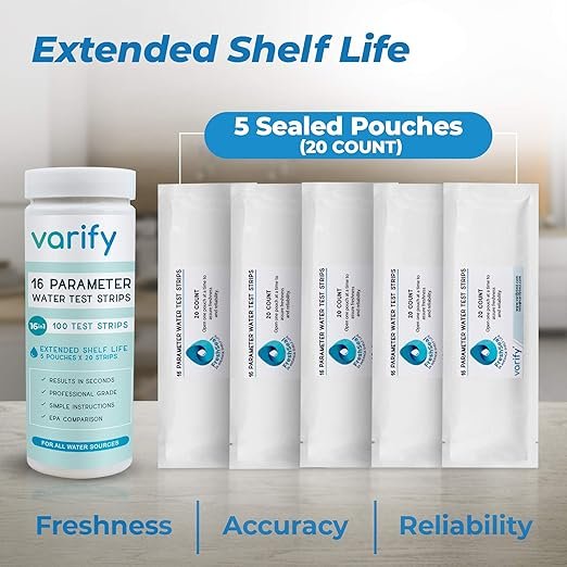 4 Premium Water Test Kit Plus - Comprehensive Home Water Quality Analysis - Includes 100 Strips + 2 Bacteria Tests - Ideal for Well and Tap Water - Convenient Screening for Lead, Bacteria, Hardness, Fluoride, pH, Iron, Copper, and other substances!