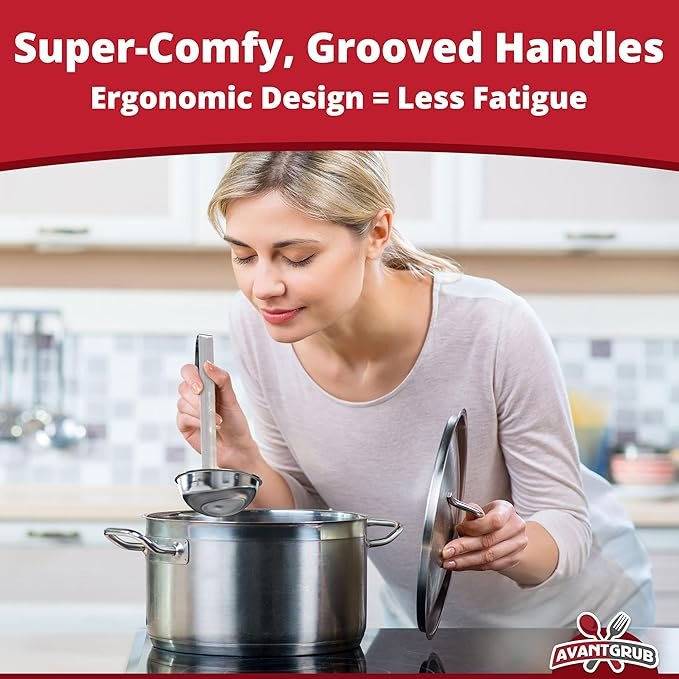 4 Durable 4 Oz. Soup Ladle Set of 3 - Long Handled Stainless Steel Ladles for Soup, Chili, and Stew in Restaurants and Home