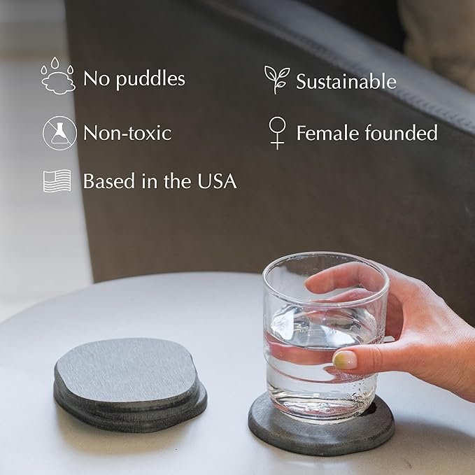 2 DORAI Home Stone Coaster Set - 4 Stone Coasters with Absorbent Diatomaceous Earth for Instant Drying Round Coasters for Drinks Modern Home Decor - Slate Stone