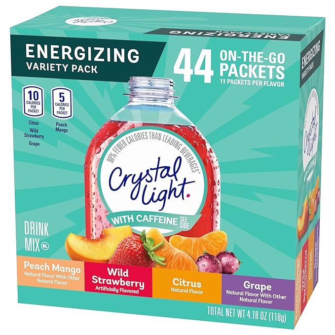 1 Crystal Light Energy Citrus, Grape, Peach Mango, & Wildy Strawberry Powdered Drink Mix Singles Variety Pack (44 ct. On-the-Go Individual Packets)