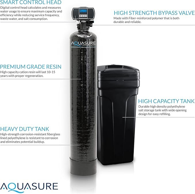 5 Aquasure 48K Harmony Series Whole House Water Softener - High Performance Metered Control Head | Minimizes Hardness & Minerals | Enhances Water Quality | Ideal for 3-4 Bathrooms