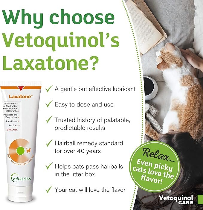 3 Vetoquinol Laxatone: Oral Hairball Lubricant Gel for Cats – Tuna-Flavored, 4.25oz