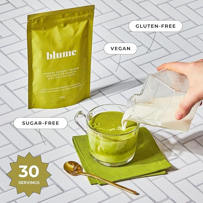 3 Blume Superfoods Latte Organic Matcha Green Tea Powder with Coconut, L-Theanine and Natural Caffeine for Energy & Focus - Matcha from Shizuoka Japan - 30 Servings