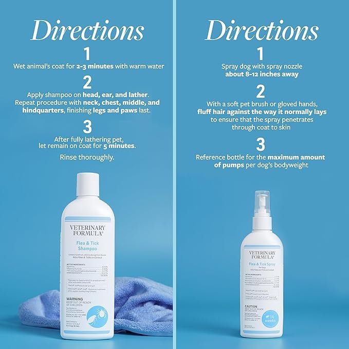 2 Bundle of Veterinary Formula Flea and Tick Shampoo for Dogs and Cats, 16 oz + Veterinary Formula Flea and Tick Spray for Dogs, 8 oz