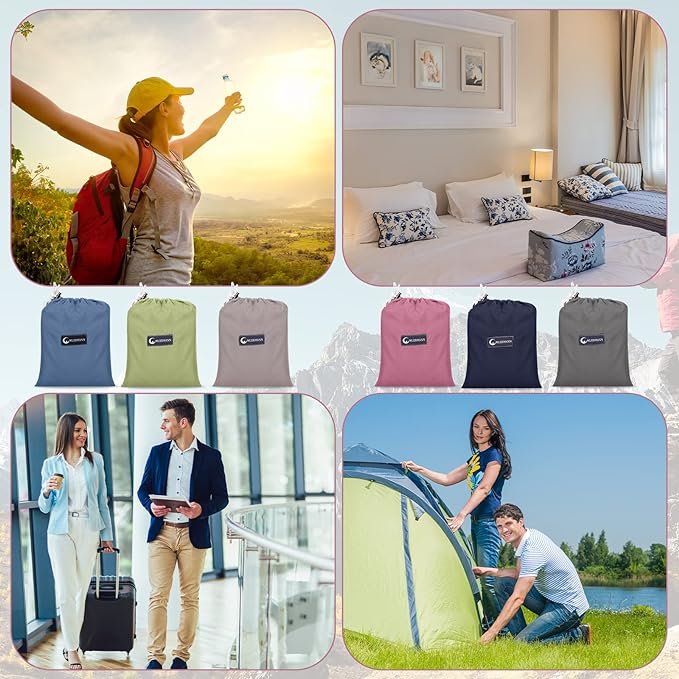 4 6 Piece Travel and Camping Sleeping Bag Liners - Lightweight Sheets with Zipper for Traveling, Hotel Hostels, Camping, Picnic, and Backpacking in 6 Colors