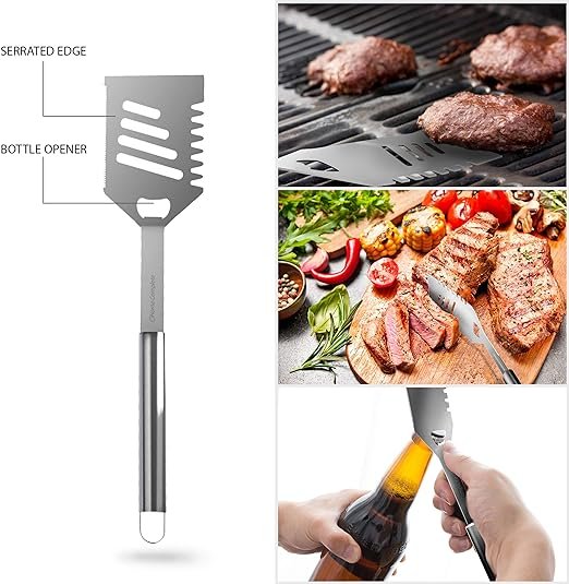 2 Grill Pro Tool Set - Premium Stainless Steel Barbecue Accessories with 7 Utensils and Storage Case, Complete with Spatula, Tongs, and Knife