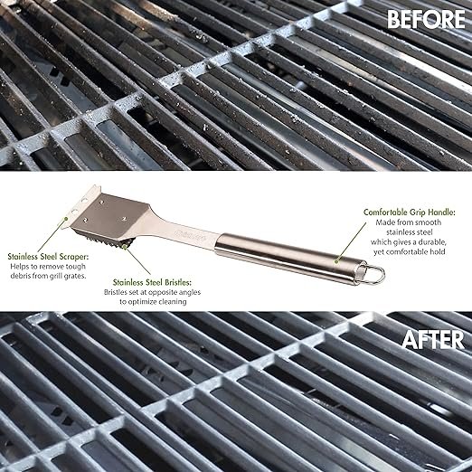 1 Stainless Steel Grill Cleaning Brush and Scraper, 16.5