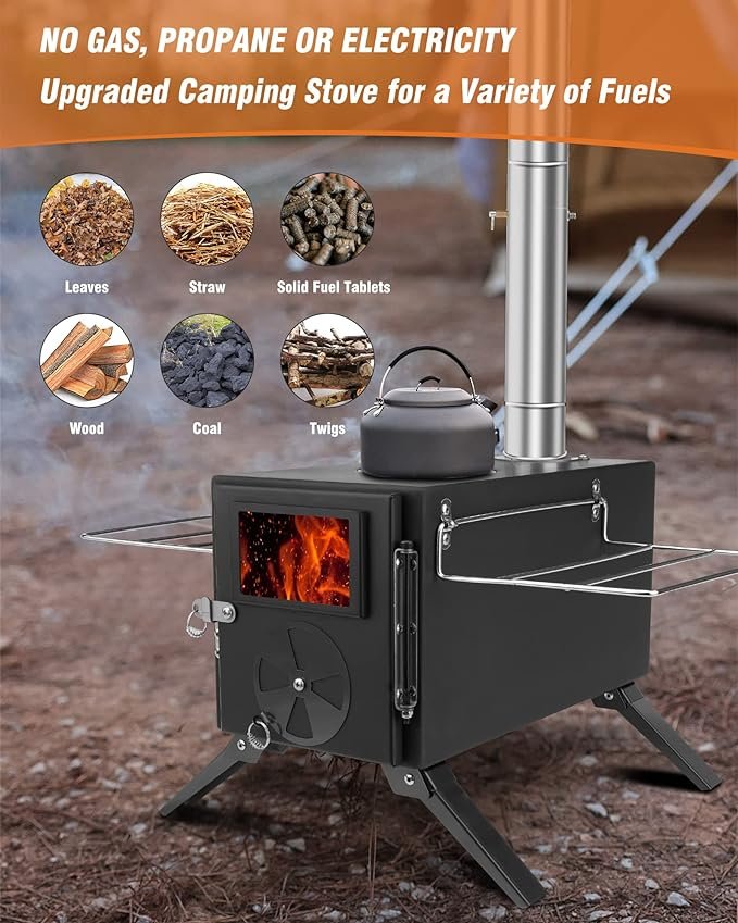 2 Rikuy Carbon Steel Portable Camping Stove with Chimney Pipes