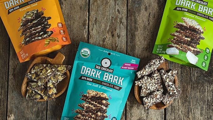 2 Taza Chocolate Organic Stone Ground 80% Dark Bark Snacking Thins, Toasted Coconut, 4.2 Ounce (Pack of 4)