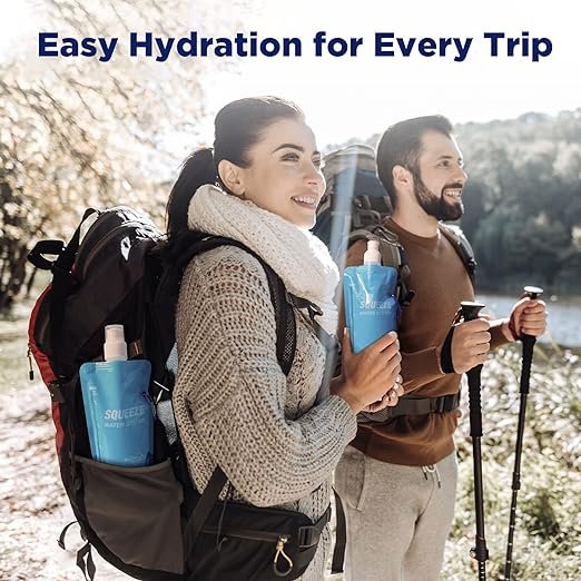 4 MS 23oz Foldable Water Bottle for Filter Straw, Reusable Pouch with Carabiner and Measurement, Portable Water Container for Outdoor Activities - 4 Pack
