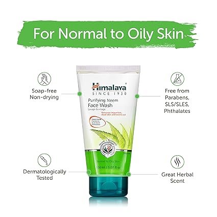 4 Himalaya Purifying Neem Face Wash, Normal to Oily Skin, for Occasional Acne, with Turmeric, Vegan, Cruelty Free, Soap Free, Paraben Free, Dermatologically Tested, SLS/SLES Free, 5.07 Fl Oz., 150 mL, 2 Pack