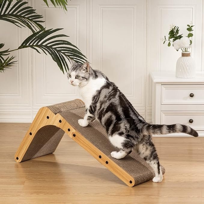 2 L Shape Cat Scratcher, 26.8 Inch Cat Scratchers for Indoor Cats, Protecting Furniture Cat Scratch Pad, Cardboard Cat Scratching with Ball Toy, Catnip, Large