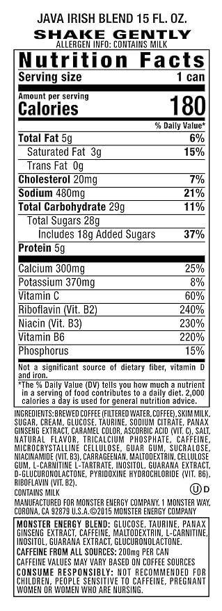 4 Coffee Energy Drink - Irish Blend, 15 Ounce (Pack of 12)