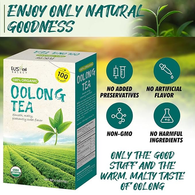 1 Fusion Select Organic Oolong Tea Bags - Smooth, Mildly Sweet Flavor – Healthy, Relaxing, Fresh Herbal Drink - Instant, Just Steep In Hot Water - 100 Packets of Individual Tea Bags Per Box