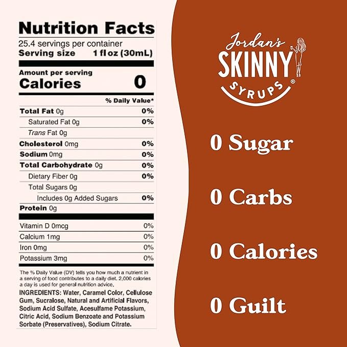 3 Jordan's Skinny Syrups, Sugar-Free Maple Donut Coffee Flavour, 25.4 Ounces (Pack of 1), Calorie-Free Beverage Enhancer & Blends.