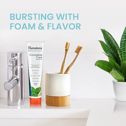 2 Himalaya Complete Care Toothpaste, Simply Mint, Fluoride Free Plaque Reducer for Brighter Teeth and Fresh Breath, 5.29 oz, 4 Pack