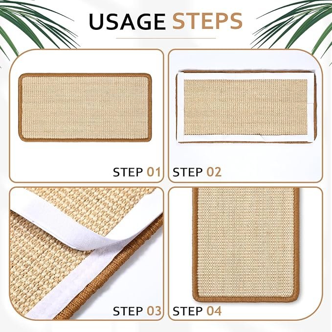 2 Mixweer 6 Pcs Wall Mounted Cat Scratching Post Floor or Wall Mounted Vertical Cat Scratch Pad 9.8 x 19.7 Inch Sisal Cat Scratching Pad Scratch Mat for Couch Wall Window Perch Wall Furniture