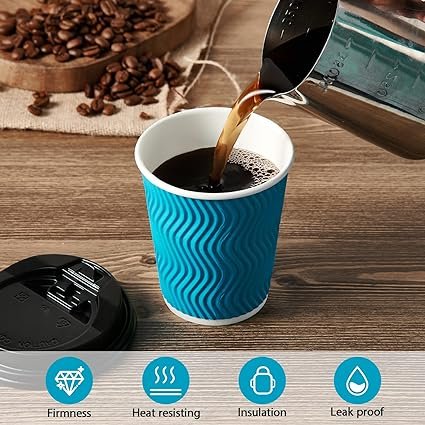 3 DAILYPACK 8 OZ Coffee Cups with Lids and Straws, 100 Count Insulated Ripple Wall Paper Hot Coffee Cups, To Go cups with Lids and Straws for Hot/Cold Drink