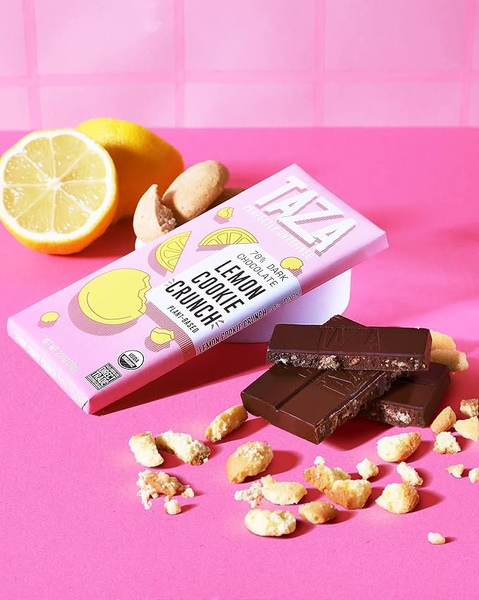 3 Taza Chocolate Organic Smooth & Crunchy Bars 70% Stone Ground, Lemon Cookie Crunch 2.5 Ounces (10 Count), Vegan