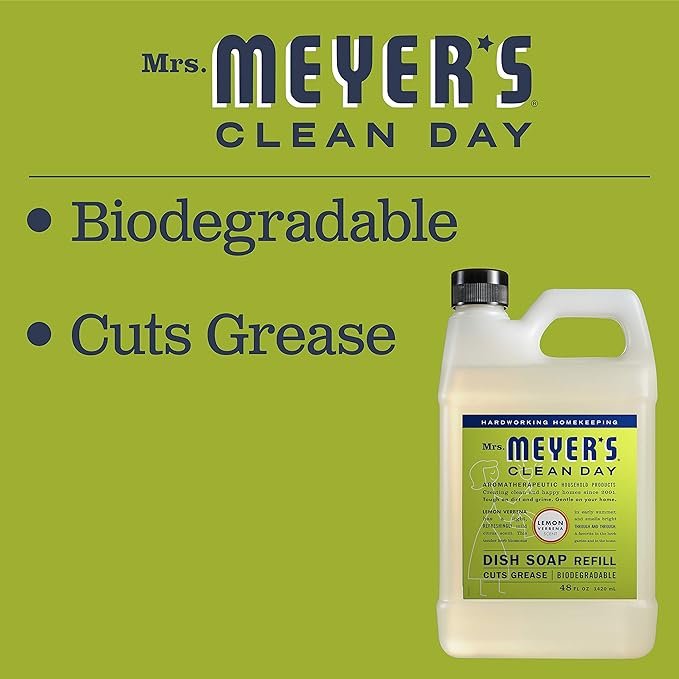 3 MRS. MEYER'S CLEAN DAY Liquid Dish Soap Refill, Biodegradable Formula, Lemon Verbena (48 Fl Oz (Pack of 1))