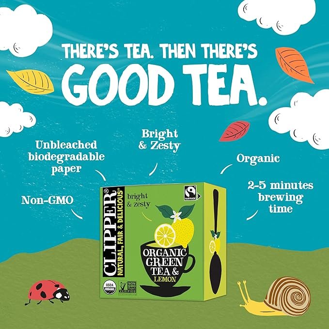 1 Clipper Tea Green Tea & Lemon Teabags – USDA Organic, Great Hot or Iced – Bright, Zippy, Natural, Fair & Delicious – 50 Tea Bags