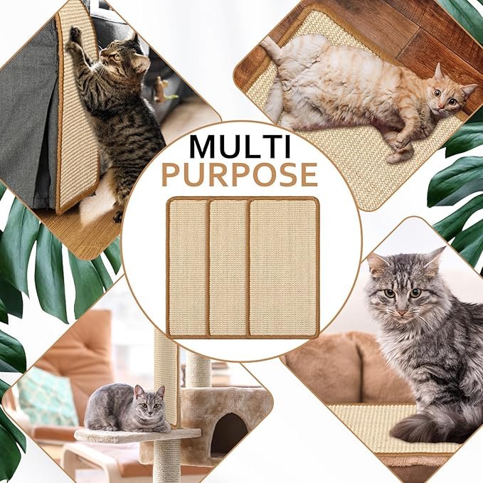 4 Mixweer 6 Pcs Wall Mounted Cat Scratching Post Floor or Wall Mounted Vertical Cat Scratch Pad 9.8 x 19.7 Inch Sisal Cat Scratching Pad Scratch Mat for Couch Wall Window Perch Wall Furniture