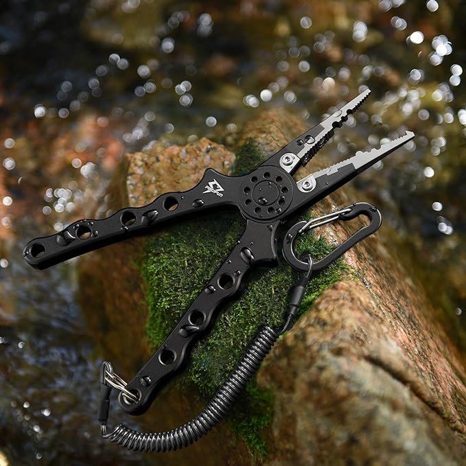 5 Piscifun Angling Tool, Marine Angler Tool with Split Ring, Lightweight Angler Tool with Hook Remover, Rust Protection Fly Fishing Tool with Line Cutters, Protective Case and Strap
