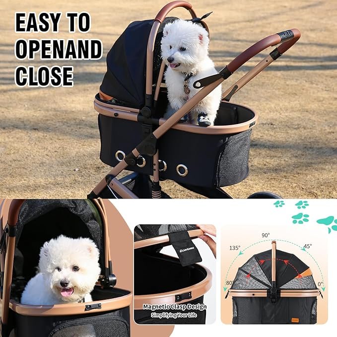 3 EchoSmile 4 in 1 Pet Stroller for Small to Medium Dogs,One-Touch Folding Lightweight Cat&Dog Stroller,All Terrain 4 Wheel Puppy Stroller with Pet Carrier Car Seat,45 lbs Capacity