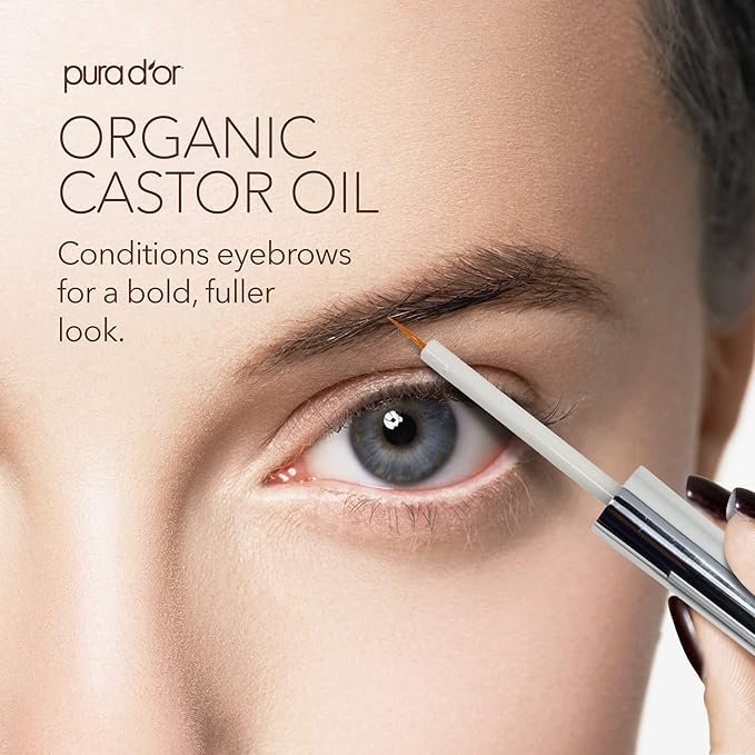4 PURA D'OR Organic Castor Oil (4oz + 2 BONUS Pre-Filled Eyelash & Eyebrow Brushes) 100% Pure, Cold Pressed, Hexane Free Serum For Fuller, Thicker Lashes & Brows & Moisturizes Skin