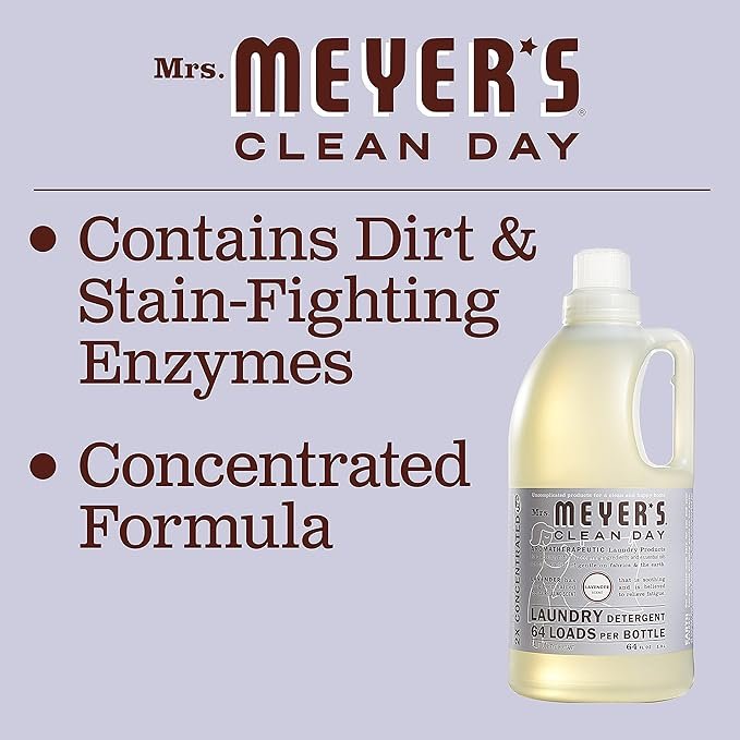 3 MRS. MEYER'S CLEAN DAY Liquid Laundry Detergent, Biodegradable Formula Infused with Essential Oils, Lavender, 64 oz (64 Loads)