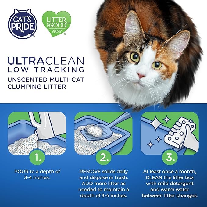 2 Cat's Pride Max Power: UltraClean Low Tracking Multi-Cat Clumping Litter - Keeps Paws & Home Clean - Up to 10 Days of Powerful Odor Control - 99% Dust Free - Unscented, 15 Pounds