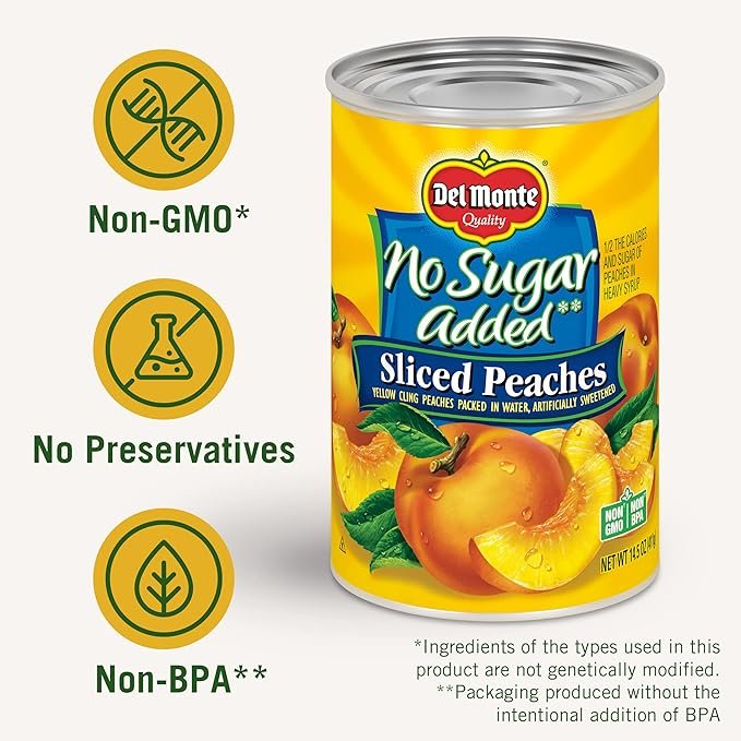 2 DEL MONTE Unsweetened Golden Sliced Peaches, Canned Fruit, 6-Pack, 14.5 oz Can