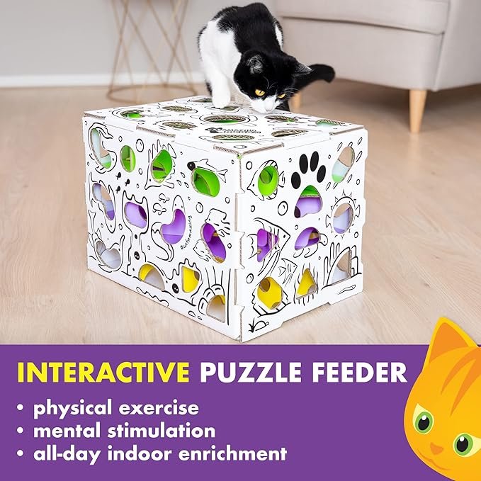 3 MEGA – Cat Treat Puzzle Box – Interactive Treat Maze – Cat Puzzle Feeder – Treat Box for Indoor Cats – Enrichment Food Toy – Best Cat Toy Ever!