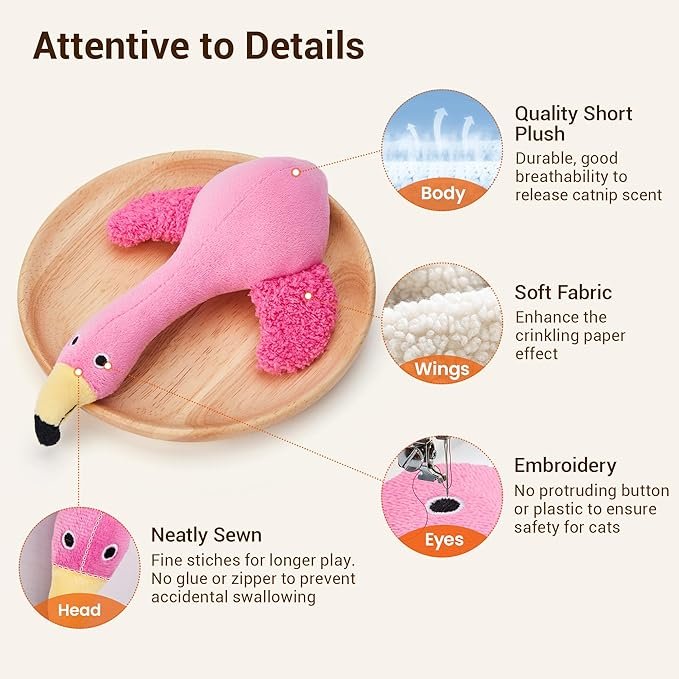3 Potaroma Catnip Bird Cat Toys, 2 Pcs Crinkle Sound Toys Soft and Durable, Cat Kicker Toys for Indoor Kitten Exercise 8.5 Inches for All Breeds Interactive