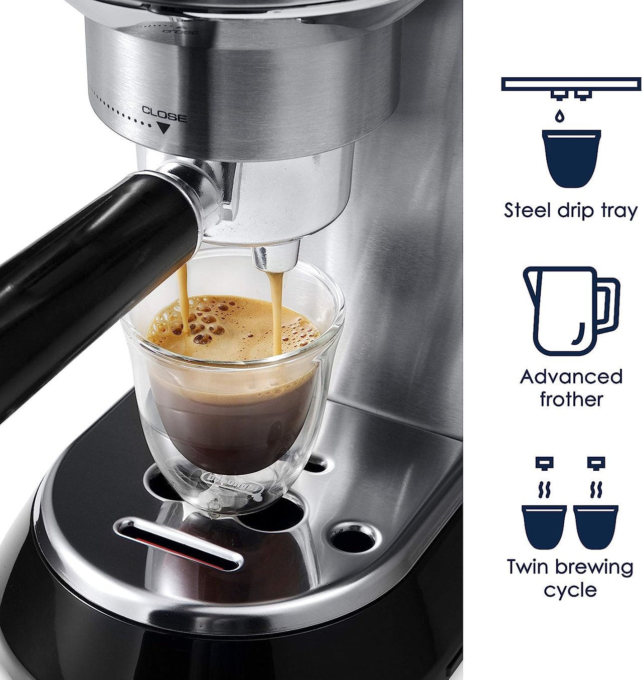 3 The De'Longhi EC680 Slim Stainless Steel Espresso and Cappuccino Machine with 15 Bar Pressure and Advanced Cappuccino System.