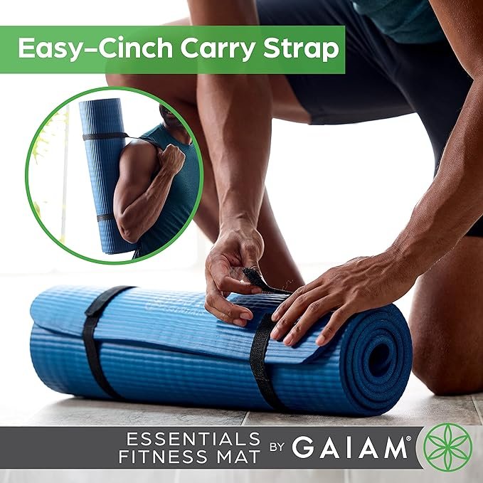 2 Gaiam Essentials Thick Yoga Mat Fitness & Exercise Mat with Easy-Cinch Yoga Mat Carrier Strap, 72"L x 24"W x 2/5 Inch Thick