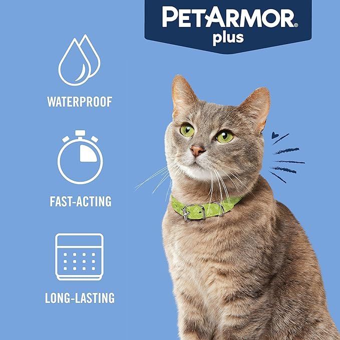 3 PetArmor Plus Flea & Tick Prevention for Cats Over 1.5 lbs, Waterproof Topical, Fast Acting & Long Lasting, Compare to Leading Brand, 3 Doses