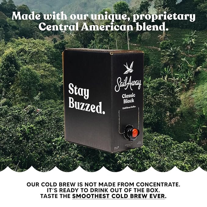 3 Sail Away Cold Brew Coffee - Smooth & Energizing, 120mg Caffeine, Gluten Free, Organic, Keto-Friendly, Classic Black, 96 Fl. Oz.