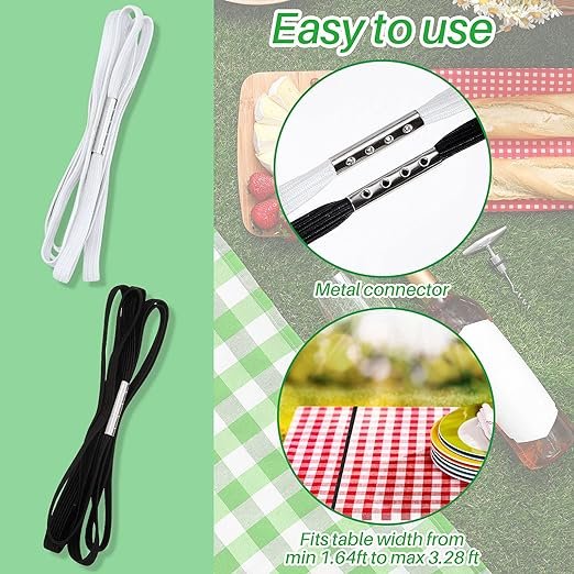 1 Riakrum Table Bungees Tablecloth Strap Band Tablecloth Bungee Cord to Hold Down Table Cloth for Outdoor Tables Kitchen Tables Picnic Camping Wedding Party (4 Pcs,Normal Size)