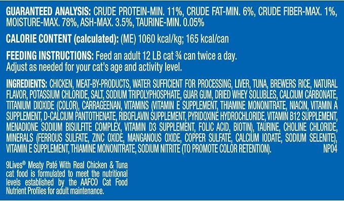 4 9Lives Meaty Paté With Real Chicken & Tuna Wet Cat Food, 5.5 Ounce Can (Pack of 24)