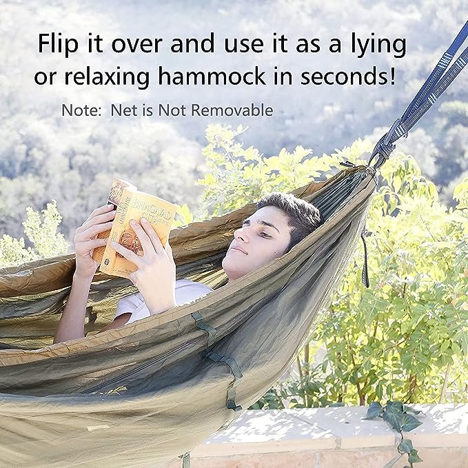 2 Sunyear Portable Double Hammock with Net Tent, Featuring 2 * 10ft Straps, Ideal for Outdoor Adventure and Travel