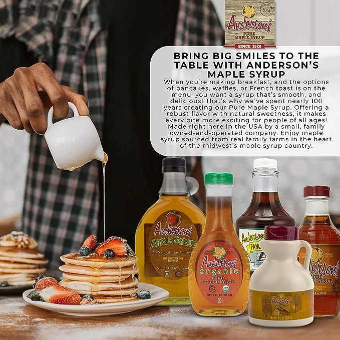 4 Anderson's Maple Syrup - 16 oz. Glass Bottle - Grade A Dark and Flavorful, All-Natural Sweetener, Ideal for Breakfast Staples like Pancakes, Waffles, and French Toast