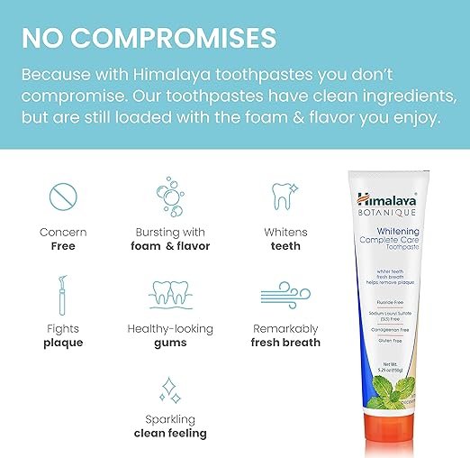 2 Himalaya Botanique Complete Care Whitening Toothpaste, Simply Peppermint, for a Clean Mouth, Whiter Teeth and Fresh Breath, 5.29 oz